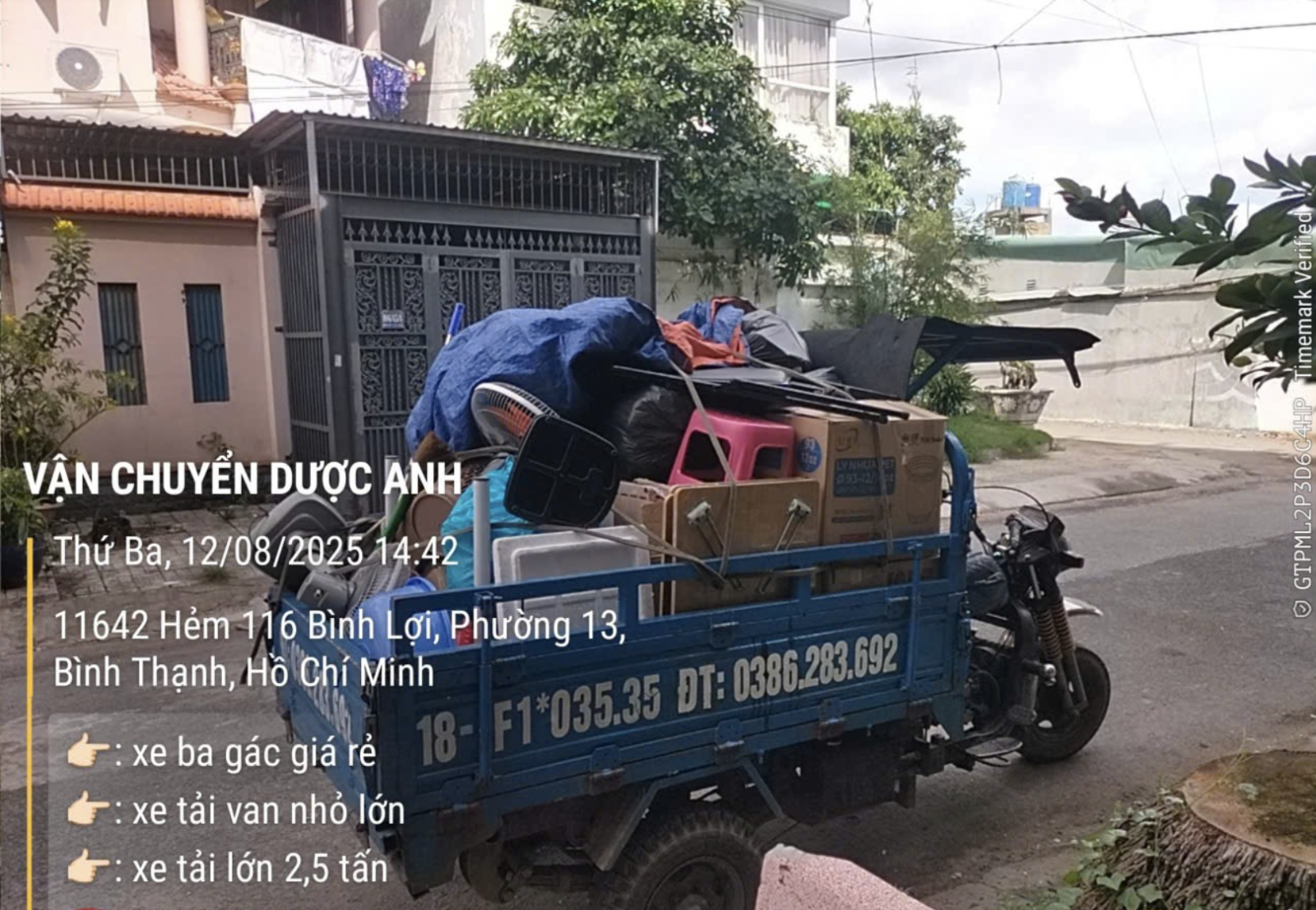 xe ba gác chuyển trọ giá trẻ tại quận 12