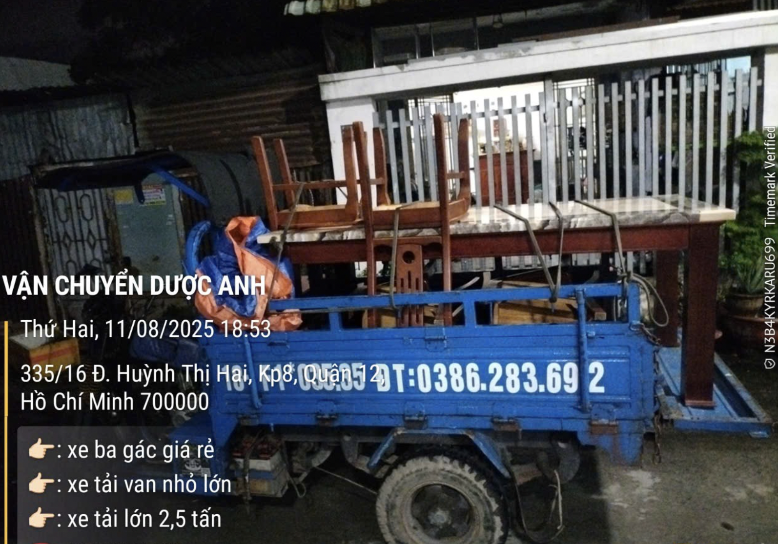 xe ba gác chuyển trọ giá trẻ tại quận 12